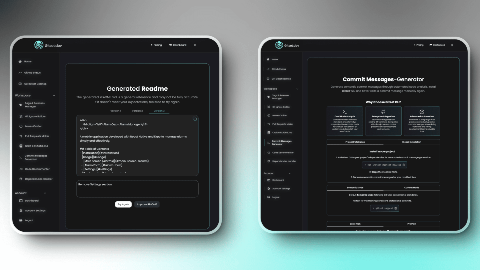 Gitset.dev - AI Readme and Commit Generators